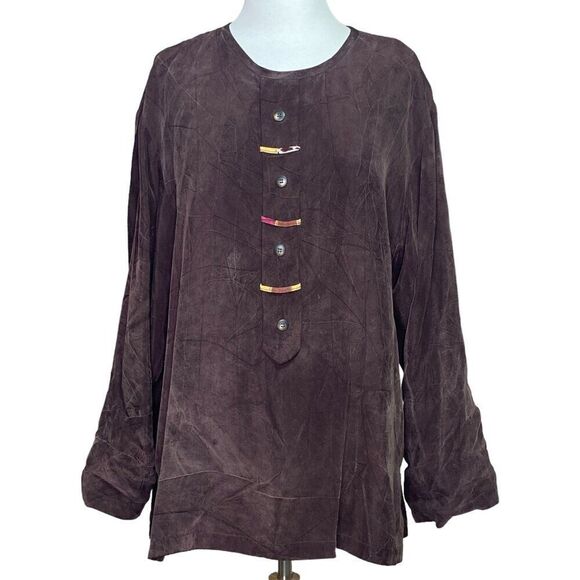 Rare Paula Sweet Brown Long Sleeve Tunic Top Size Large - Picture 1 of 6